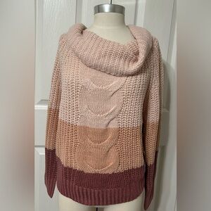 Derek Heart Women’s Mauve Dusty Pink Stripe Sweater Cowl Neck Lace Up Back NWT L